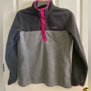 COLUMBIA.. WOMENS Gray Fleece Jacket with Pink Trim